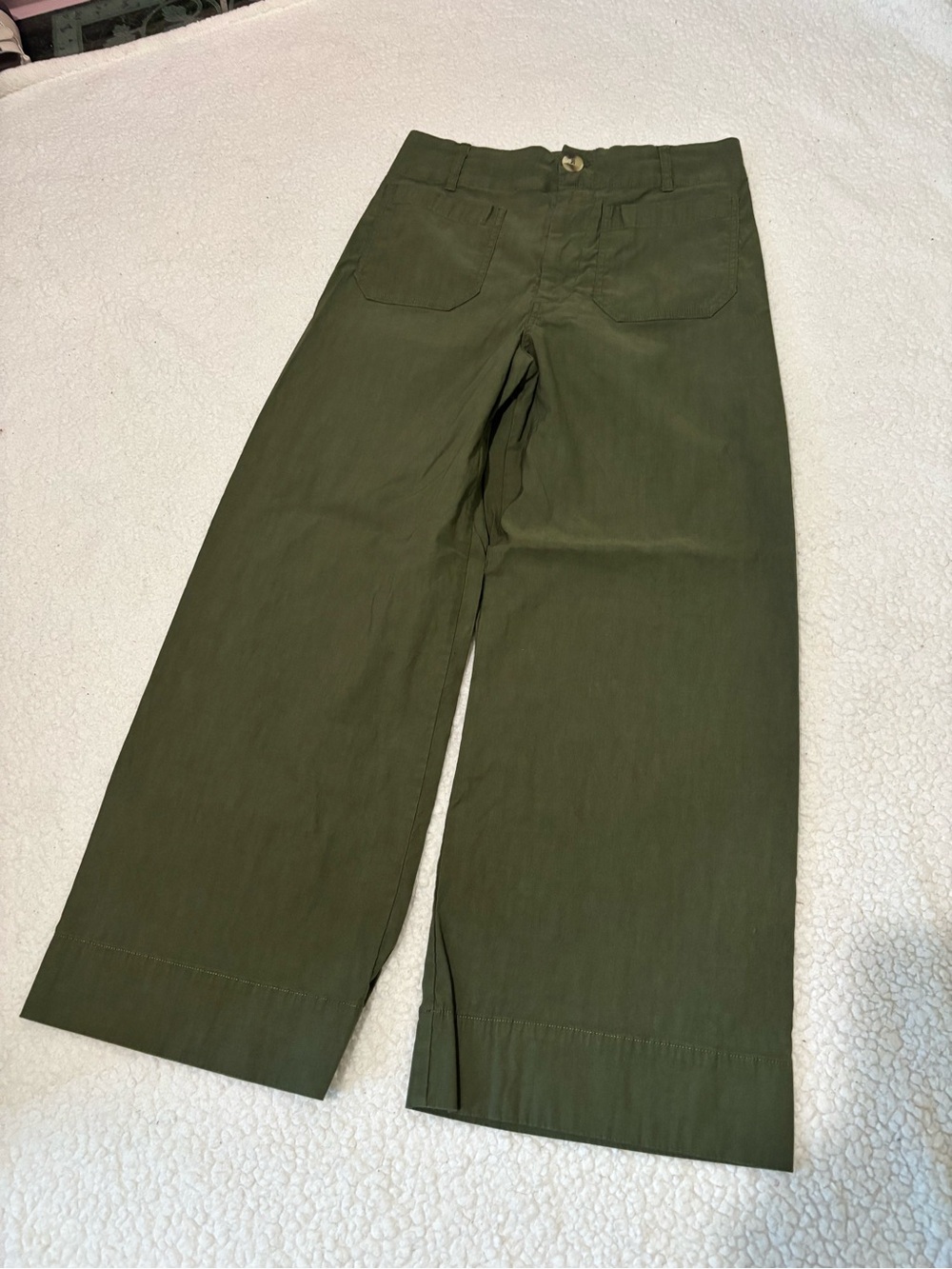 Maeve Olive Green Wide-Leg Ankle Pants